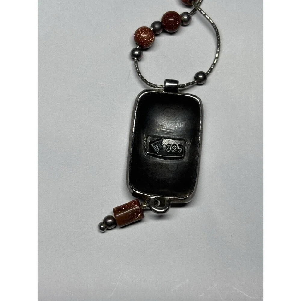 Vintage Silpada Sterling Silver 925 Goldstone Bead Swirl Pendant Necklace